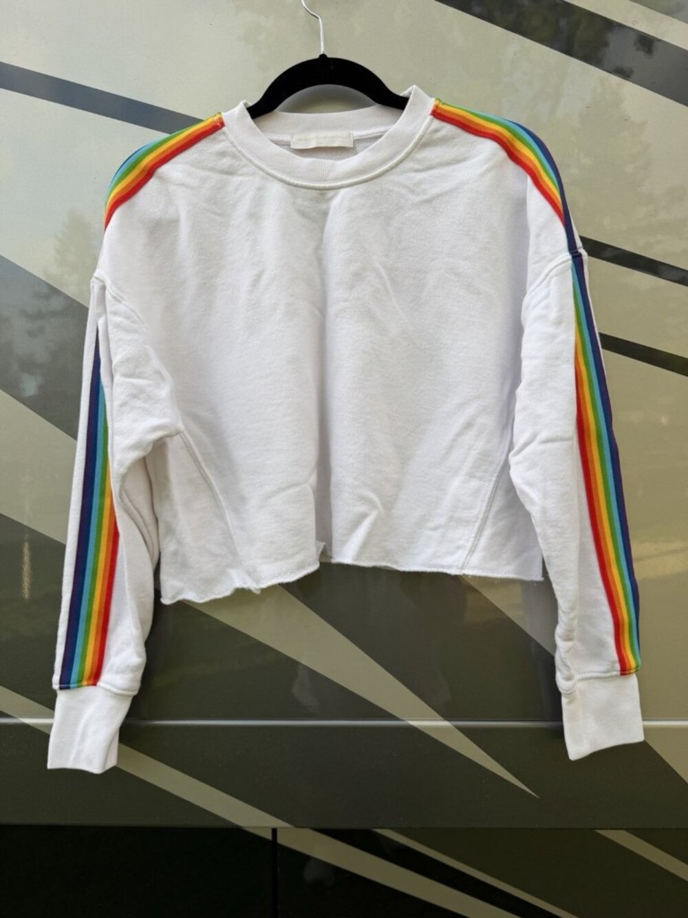 Spiritual Gangster white cropped rainbowcore yoga sweatshirt loungewear pride S